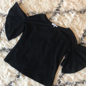 Ruffle sleeve black blouse